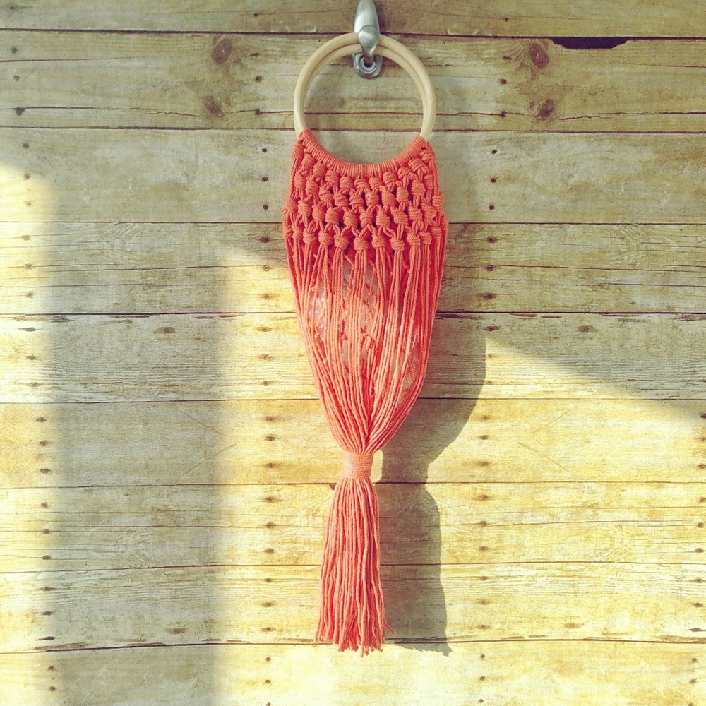 Cotton Coral Braided Fringe Bag